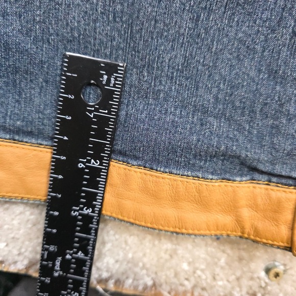Vintage Fubu The Collection Denim jacket XL Tan Faux Leather Patchwork Jean‎ - Picture 9 of 13
